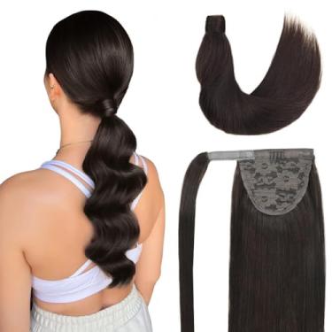 Imagem de Amygirl Extensão de rabo de cavalo cabelo humano 50,8 cm marrom escuro sedoso liso clipe em rabo de cavalo extensões de cabelo real envolver cabelo rabo de cavalo peça de cabelo para meninas (20