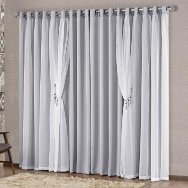 Imagem de Cortina Mabelle 3,00M X 2,50M Semi Blackout Com Voal Premium Pingentes Sala Quarto - Cinza