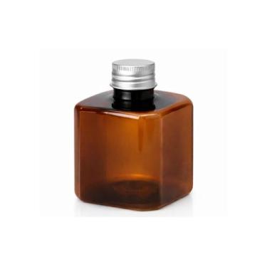 Imagem de Kit 50 Frascos Plásticos Âmbar Cubo 200ml Embalagem com Tampa Alumínio
