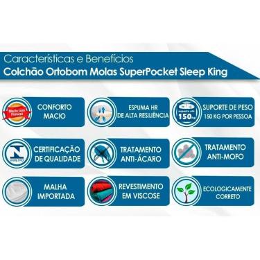 Imagem de Colchão Molas Ensacadas Superpocket Sleep King Ortopillow (193x203x32) - Ortobom