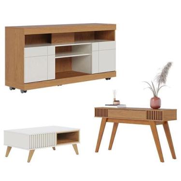 Imagem de Rack Bancada Yara Freijó Off White com Mesa de Centro Jeri Off White F