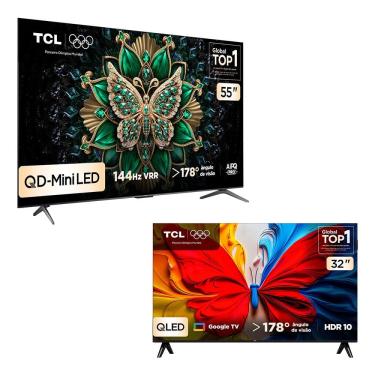 Imagem de Combo Smart TV TCL 55 QLED Mini LED 4K C6K WiFi 144Hz 55C6K e Smart TV TCL 32 HD QLED S5K WiFi 32S5K