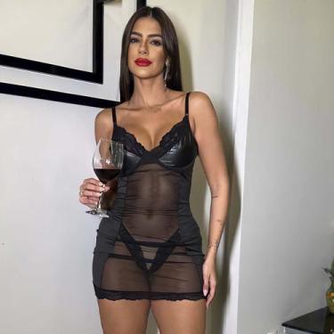 Imagem de Camisola Sensual  Sem Bojo em Cirrê Renda Abertura Transparente - Like