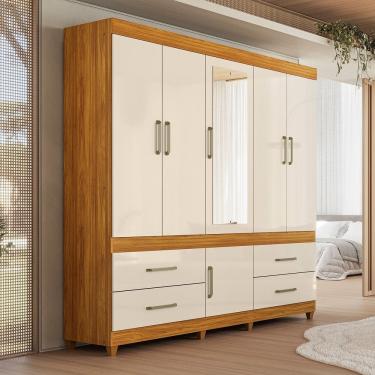 Imagem de Guarda Roupa Roupeiro Guarujá 6 Portas com Espelho 4 Gavetas Cinamon Touch Off White Demóbile