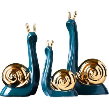 Imagem de Esculturas de caracol decorativas para sala de estar moderna cerâmica branca para decoração de peitoril de janela Figuras de estátua Objeto de porcelana Prateleira de mesa Conjunto estético