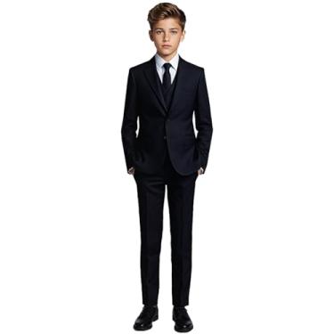 Imagem de Black n Bianco Terno Preto Para Meninos Com Colete, Conjunto Completo, Tamanho 16