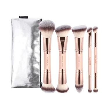 Imagem de Pincéis De Maquiagem De Ponta Dupla 5 Peças Para Base, Corretivo E Cre