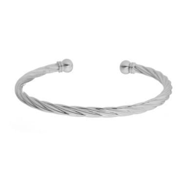 Imagem de Bracelete feminino folheado em ródio branco tubo torcido lih - PIUKA, 