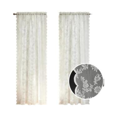 Imagem de Cortinas De Renda Branca Com Bordado Floral E Bolso Para Varão Para Sa