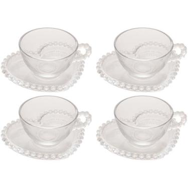 Imagem de Jg.4 Xicaras para Cha Cristal com Pires Coração Bolinha 180ml - Wolff