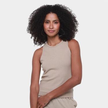 Imagem de Regata New Balance Canelada Small Logo Feminina, Bege, G