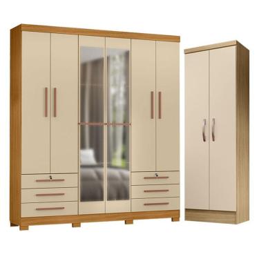 Imagem de Guarda Roupa Casal Londres Com Espelho E Armário Multiuso New Egito Carvalho Americano...
