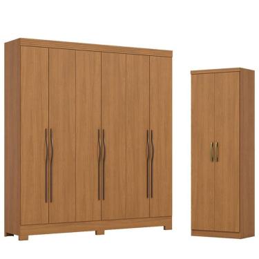 Imagem de Guarda Roupa Casal 6 Portas E 2 Gavetas Leonard Com Armário Multiuso Margarida Cinamomo...