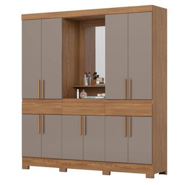 Imagem de Guarda Roupa Casal Daniel 10 Portas 3 Gavetas Com Espelho E Pés B374 Nature Avelã - Hen...