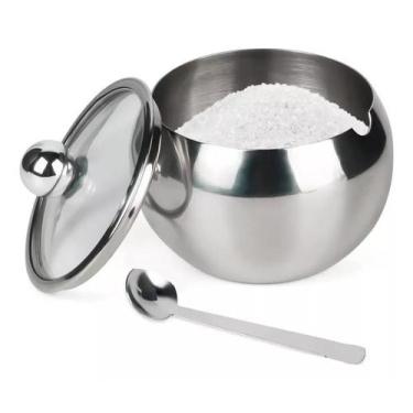 Imagem de acucareiro  inox com colher e tampa de vidro - bom import
