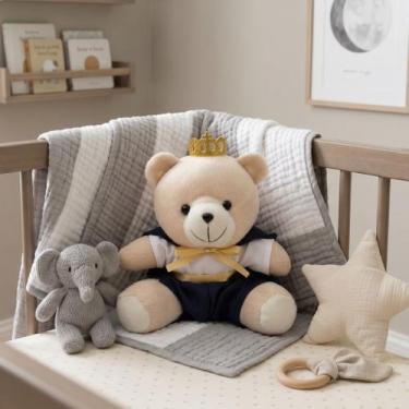 Imagem de Pelúcia Urso Rei Coroa Dourada 20cm Decoração Infantil Brinquedo - NoB