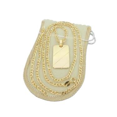 Imagem de Corrente Masculina 60cm 3mm + Placa Folheada Ouro Cr153 - WNBIJOUTERIA