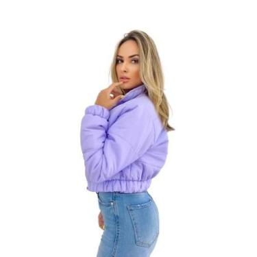 Imagem de Jaqueta Puffer Feminina Lisa Lilás Curta - Charme de Moça, Lilás, G