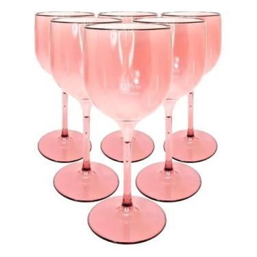 Imagem de 6 Taças De Vinho Acrílico Cristal Translúcido 260 Ml Sofisticação e El