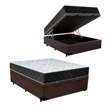 Imagem de Cama Box Baú Casal Sintético Marrom Colchão Espuma D33 Marrocos 30cm -