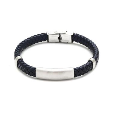 Imagem de Bracelete em Couro Preto Trançado e Aço Steel Fosco - Rosso Design