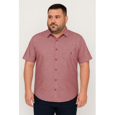 Imagem de Camisa Masculina Plus Size Fio a Fio Manga Curta com Bolso Caw, Vermel
