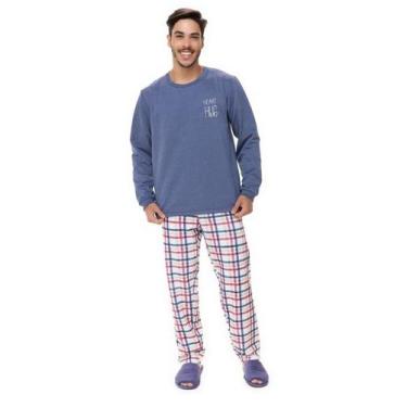 Imagem de Pijama Longo Masculino Xadrez Azul Heart Hug Inverno -, GG, Azul