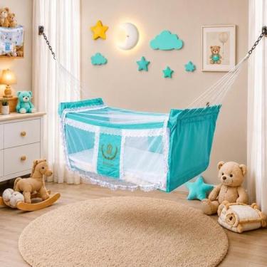 Imagem de Rede Berço Balanço Cercado Bebê Baby Infantil Com Mosquiteiro - ATACAD