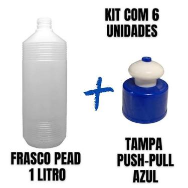 Imagem de Frasco Plástico PEAD Estriado 1L com Tampa Push-Pull - Kit com 6 Unida