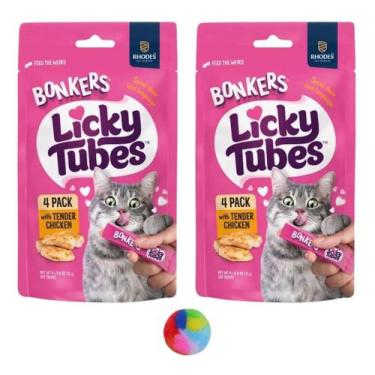 Imagem de Petiscos para Gatos Licky Tubes Frango Tenro 8 Tubos + Brinquedo - Mar