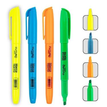 Imagem de Kit 4 Unidades Varias Cores Marca Texto Ponta Chanfrada Para Marcações