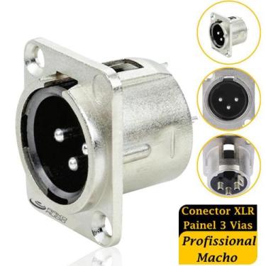 Imagem de Conector XLR Painel 3 Vias Profissional Macho  Conexão Robusta e de Al