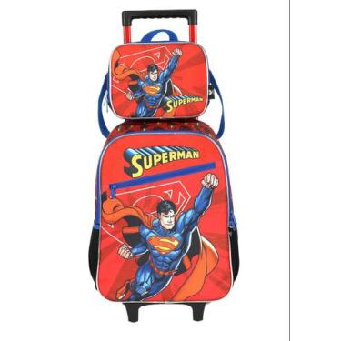 Imagem de Kit Mochila Rodas Lancheira Infantil Superman Luxcel 42262 Cor:Vermelh