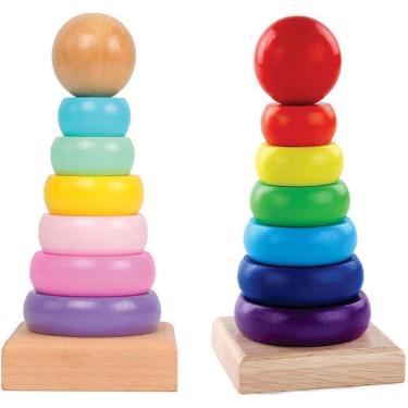 Imagem de Brinquedo Pedagógico de Madeira Torre de Encaixe com Peças Coloridas para Crianças Toy Mix