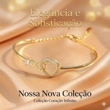 Imagem de Bracelete Pulseira Feminino Coração Cravejado Zirconia Luxo Banhado a 