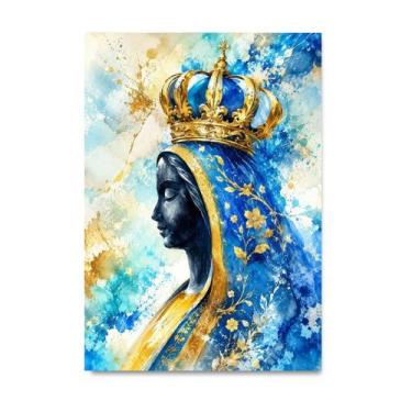 Imagem de Placa Decorativa Nossa Senhora Aparecida em Aquarela Azul e Dourado 40