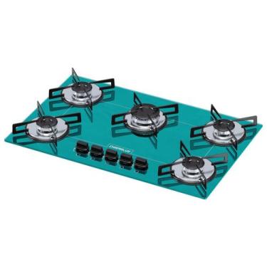 Imagem de Fogão Cooktop Chamalux 5 Bocas Ultra Chama Verde Água 110/220 Trempe d