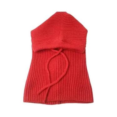 Imagem de Gorro Feminino De Tricô Grosso E Quente Com Capuz Balaclava, Gola Fals
