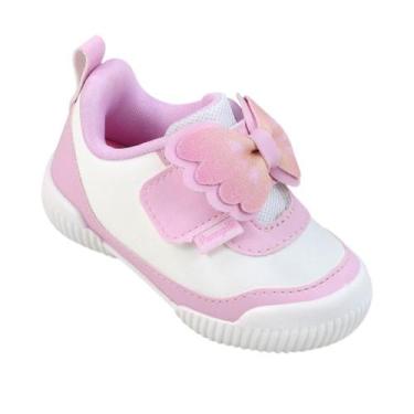 Imagem de Tênis Infantil Menina Pampili Yuyu Branco/Rosa com Aplique Borboleta -