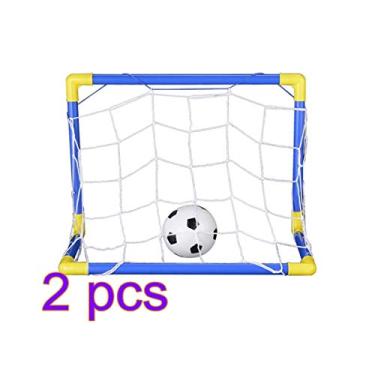 Imagem de NMFIN Conjunto de 2 peças de mini goleiro de futebol esportivo, portátil dobrável para crianças, rede de gol de futebol para quintal, jardim, ambientes internos e externos com rede, bola, bomba