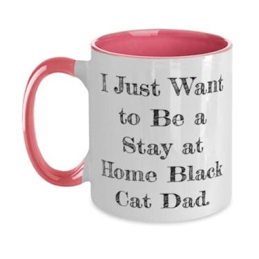 Imagem de Presentes engraçados de gato preto, I Just Want to Be a Stay at Home Black Cat Dad, Caneca de Natal de dois tons 325 ml para gato preto