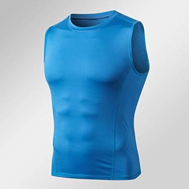 Imagem de yeacher Camiseta masculina de compressão sem mangas, sem mangas, blusa sólida sólida fitness moletom para treinamento atlético