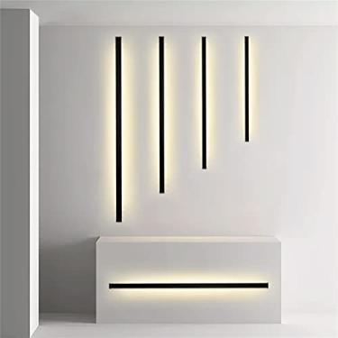 Imagem de Luz de LED longa faixa de luz para quarto, barra de luz de parede simples para ambientes internos, lâmpada de cabeceira de alumínio, decoração moderna, retangular, para sala de estar, arandela para baixo, corredor (branco frio 6000K, 100 cm)
