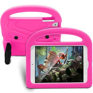 Imagem de Capa de tablet para iPad Mini 1/2/3/4/5 Capa de silicone para crianças, à prova de choque, leve, à prova de quedas, com alça e bolsos de suporte (Cor: Rosa Vermelho)