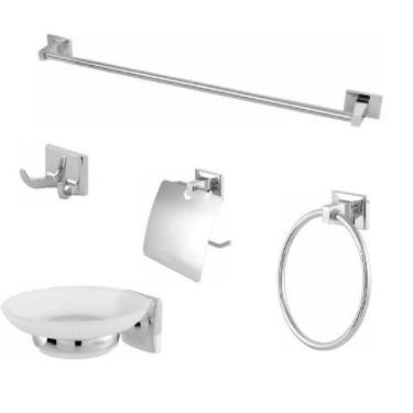 Imagem de Kit Acessórios Para Banheiro Aço Inox Modelo Quadrado Europa - Bruno A