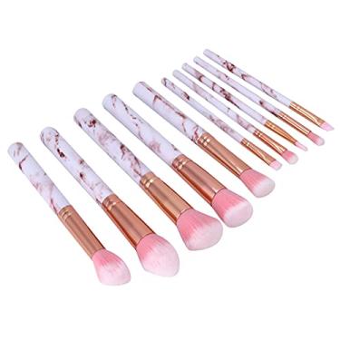 Imagem de Pincel de pó plano, pincel para corretivo solto, 10 pincéis para maquiagem (cerdas rosa)
