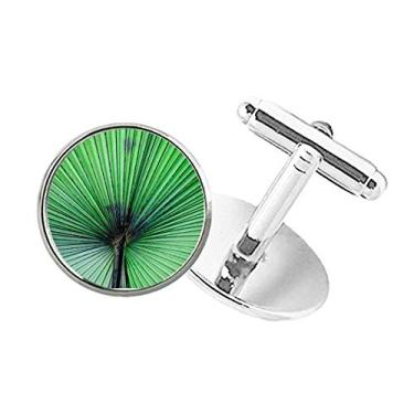 Imagem de DIYthinker Abotoaduras com fecho de botão redondo com imagem de folhas frescas para fotografia