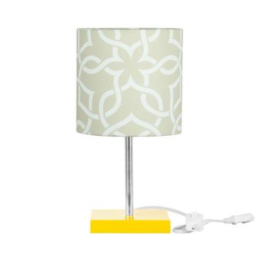 Imagem de Abajur Eros Cilindrico Elos Bege 061 Base Amarela Quadrada