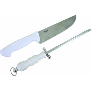 Imagem de KIT ASSADOR 2 PECAS FACA E CHAIRA 9" CABO BCO