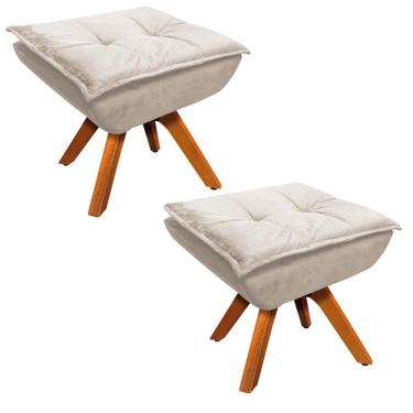 Imagem de Kit 2 Puffs Decorativos Sala de Estar Giratória Giromad Opla Suede Bege - Ibiza
